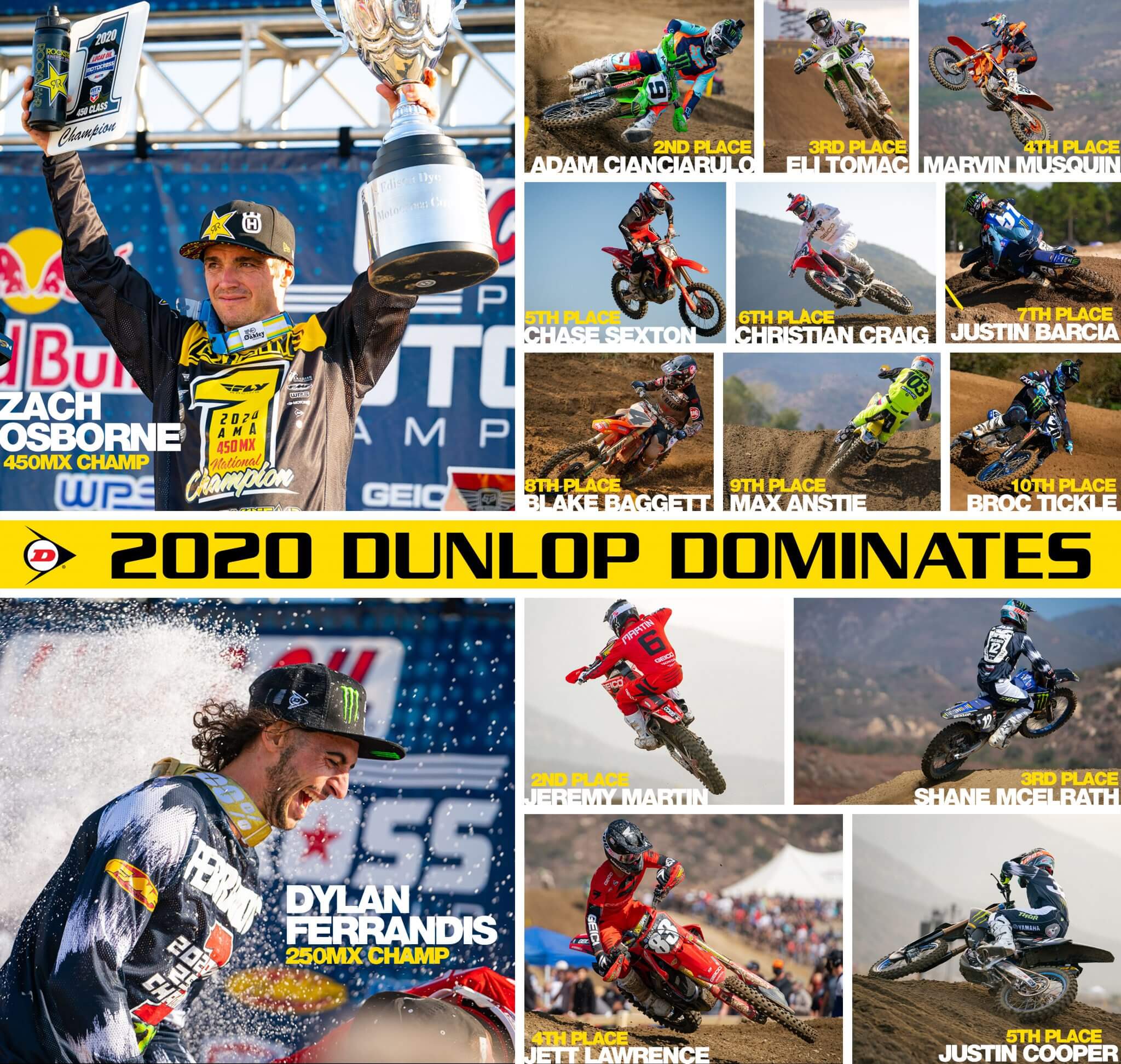 Dunlop riders sweep AMA Pro Motocross titles for the eleventh straight